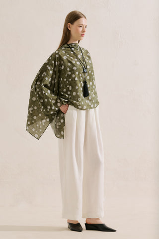 Patterned Cape Blouse Polka Dots Green