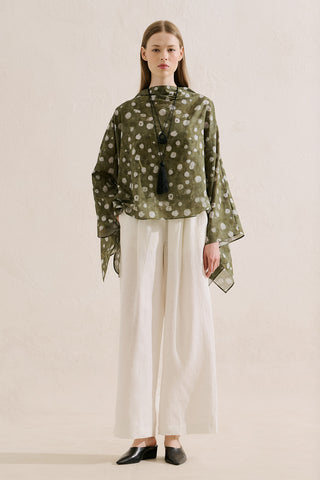 Patterned Cape Blouse Polka Dots Green