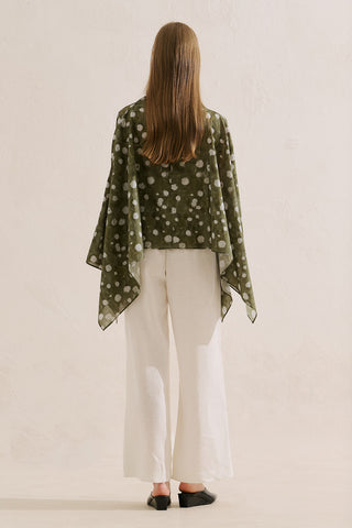 Patterned Cape Blouse Polka Dots Green