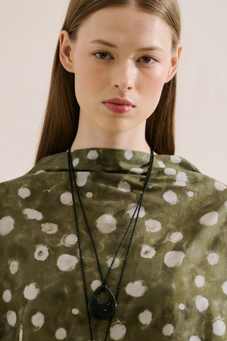 Patterned Cape Blouse Polka Dots Green