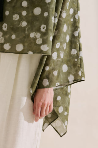 Patterned Cape Blouse Polka Dots Green