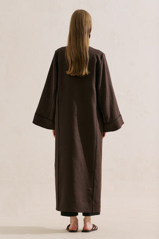Linen Tie Detail Kimono Dark Brown