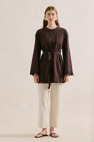 Embroidered Wide Sleeve Blouse Brown