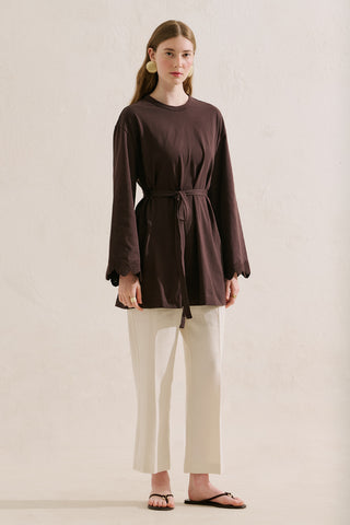 Embroidered Wide Sleeve Blouse Brown