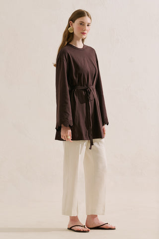 Embroidered Wide Sleeve Blouse Brown