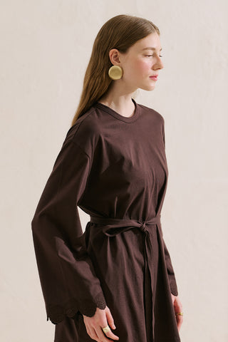 Embroidered Wide Sleeve Blouse Brown