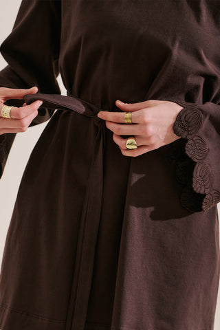 Embroidered Wide Sleeve Blouse Brown
