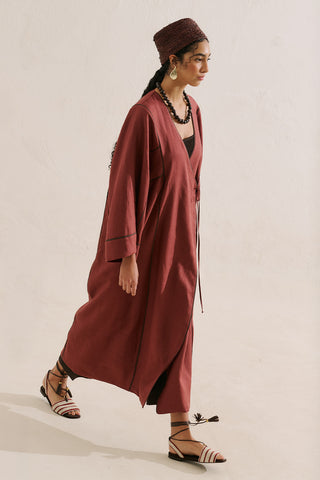 Linen Tie Detail Kimono Copper