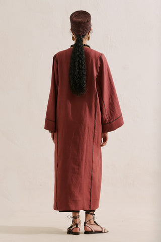 Linen Tie Detail Kimono Copper