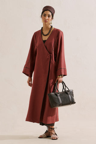 Linen Tie Detail Kimono Copper