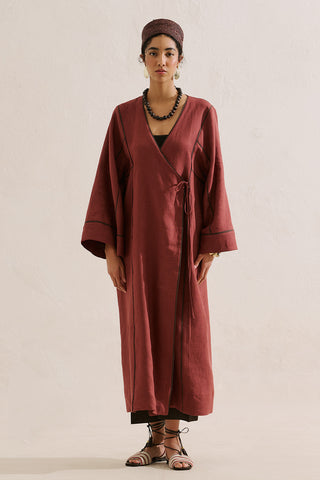 Linen Tie Detail Kimono Copper