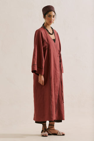 Linen Tie Detail Kimono Copper