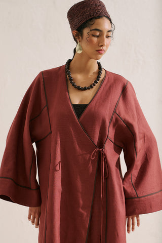 Linen Tie Detail Kimono Copper