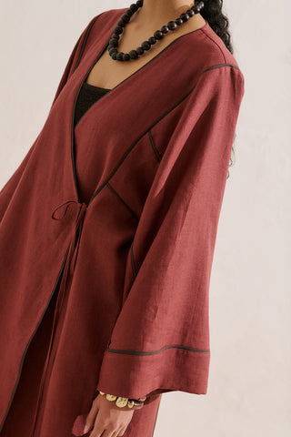Linen Tie Detail Kimono Copper