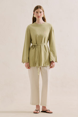 Embroidered Wide Sleeve Blouse Pastel Yellow