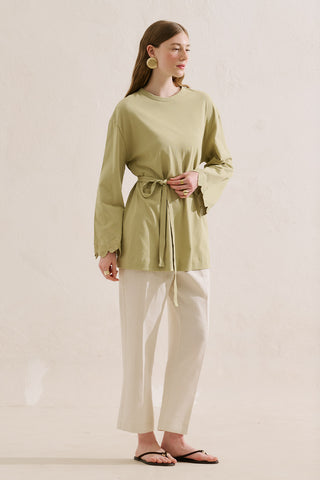 Embroidered Wide Sleeve Blouse Pastel Yellow