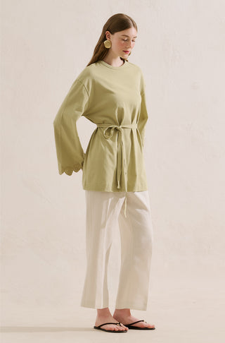 Embroidered Wide Sleeve Blouse Pastel Yellow