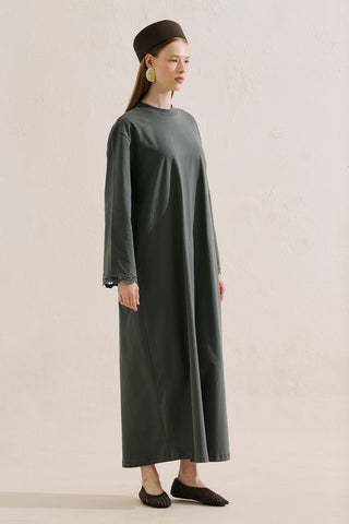 Embroidered Relaxed Dress Dark Green