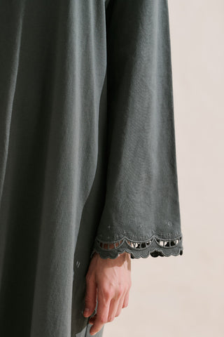 Embroidered Relaxed Dress Dark Green
