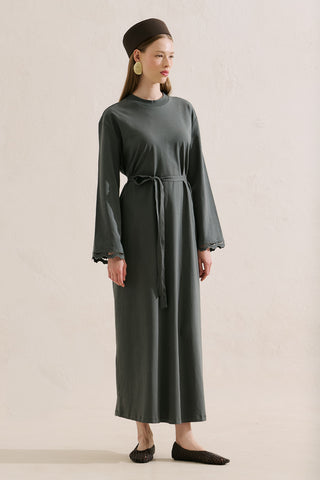 Embroidered Relaxed Dress Dark Green