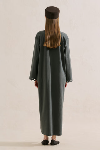 Embroidered Relaxed Dress Dark Green