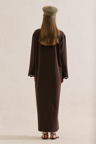 Embroidered Relaxed Dress Brown
