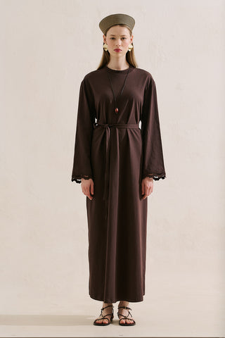 Embroidered Relaxed Dress Brown