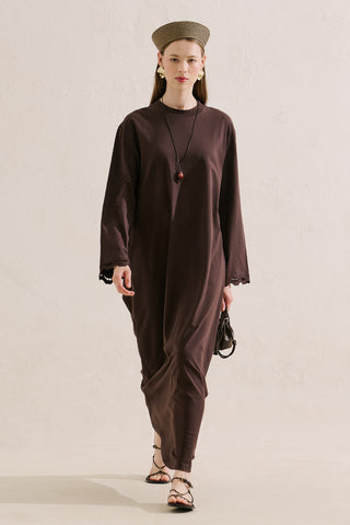 Embroidered Relaxed Dress Brown