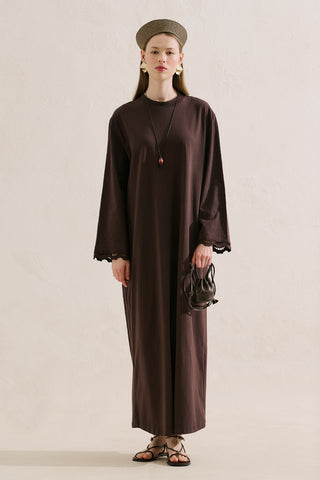 Embroidered Relaxed Dress Brown