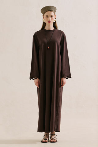 Embroidered Relaxed Dress Brown