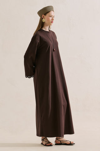 Embroidered Relaxed Dress Brown