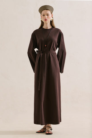 Embroidered Relaxed Dress Brown