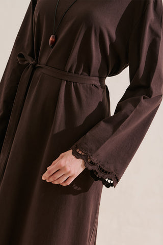 Embroidered Relaxed Dress Brown