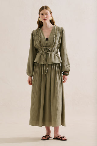 Embroidered Muslin Flowing Skirt Sage Green