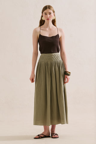 Embroidered Muslin Flowing Skirt Sage Green