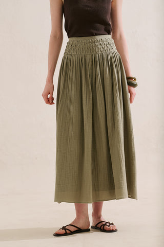Embroidered Muslin Flowing Skirt Sage Green