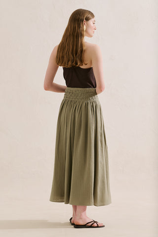 Embroidered Muslin Flowing Skirt Sage Green