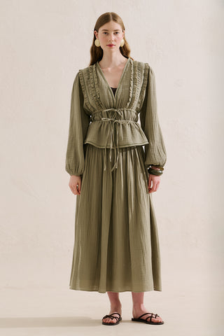 Embroidered Muslin Cropped Blouse Sage Green
