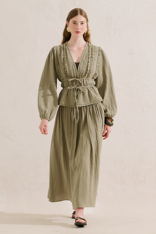 Embroidered Muslin Cropped Blouse Sage Green
