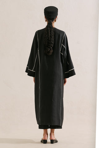 Linen Tie Detail Kimono Black