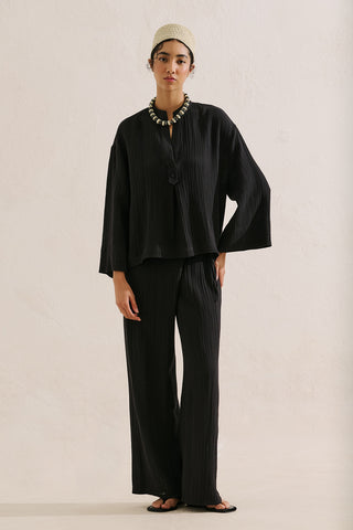 Muslin Wide Sleeve Blouse Black