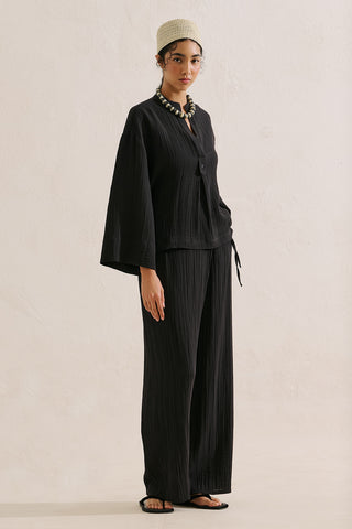 Muslin Wide Sleeve Blouse Black