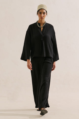Muslin Wide Sleeve Blouse Black