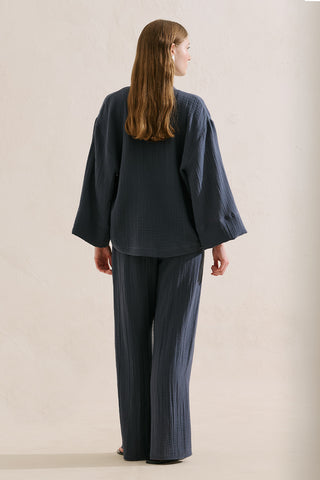 Muslin Wide Sleeve Blouse Indigo