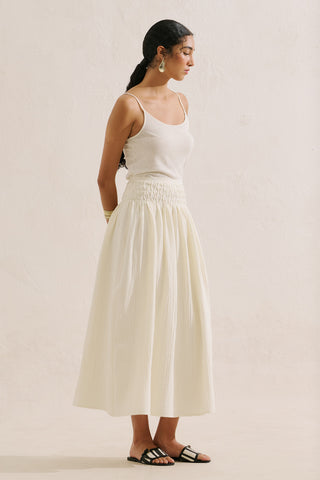 Embroidered Muslin Flowing Skirt Ecru