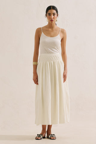 Embroidered Muslin Flowing Skirt Ecru