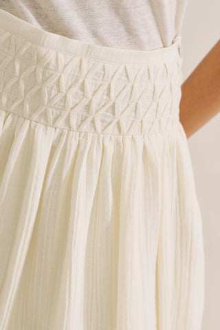 Embroidered Muslin Flowing Skirt Ecru