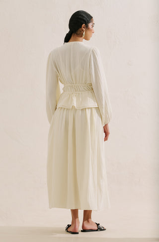 Embroidered Muslin Flowing Skirt Ecru