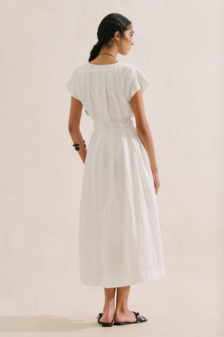 Pleated Dress With Belt Detail Ecru