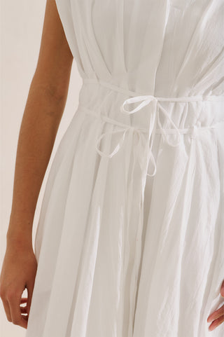 Pleated Dress With Belt Detail Ecru